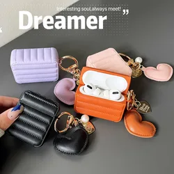 New Solid Color PU Leather Earphone Case For Apple Airpods 3 Soft Cases For Airpod Pro 2 1 Funda Luxury Love Heart Pearl Pendant