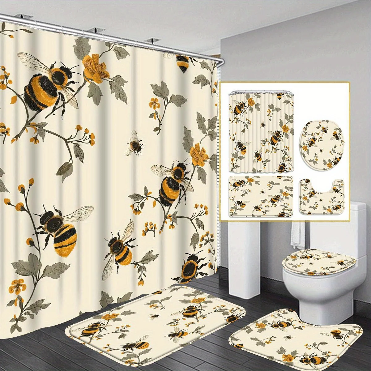 

Набор занавесок для душа из 4 предметов, нескользящий коврик для ванной комнаты, U-образный коврик для унитаза, чехол на сиденье унитаза для украшения дома и отеля