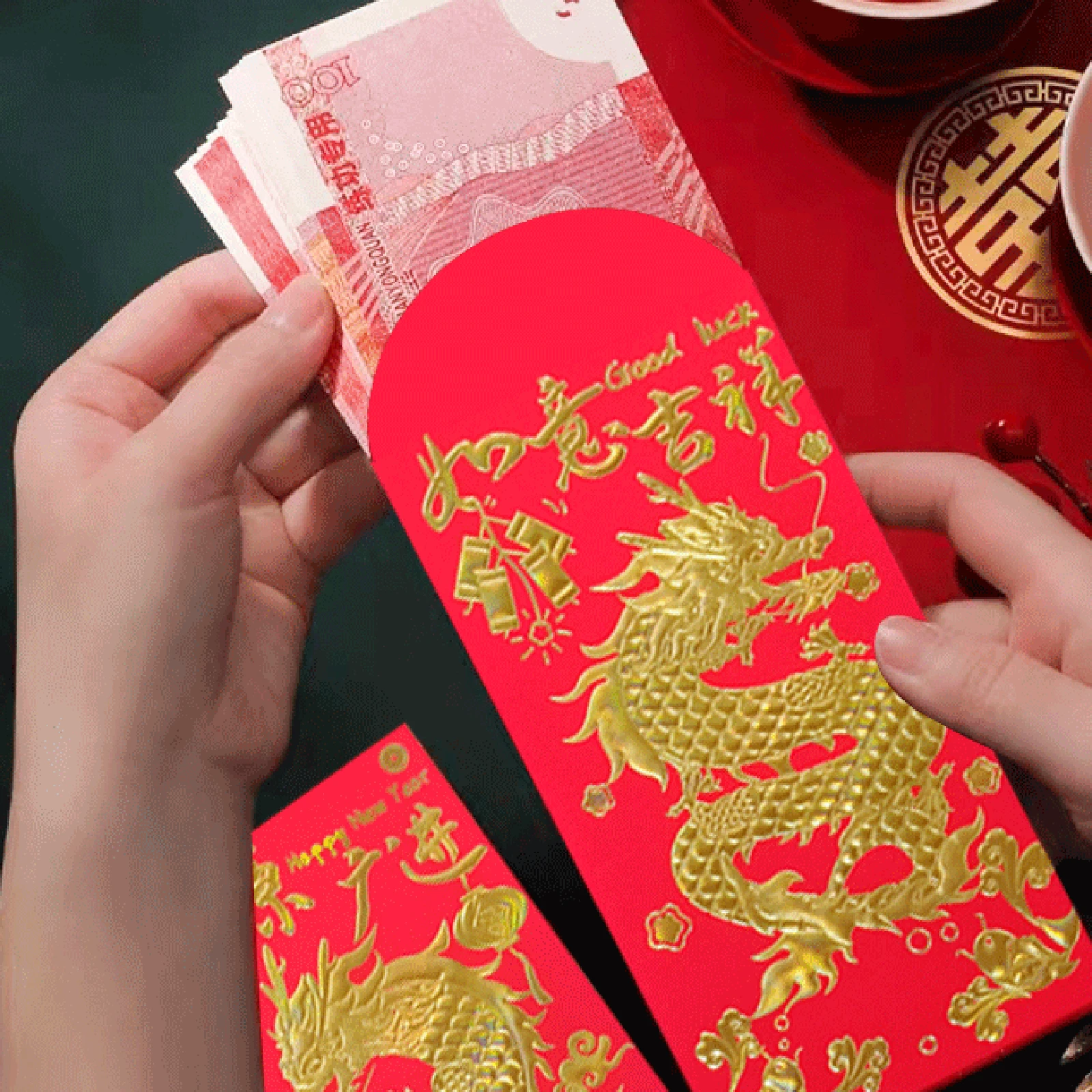 6pcs Chinese Red Envelopes HongBao Gift Wrap Bag Lucky Money Pockets For New Year 2024 Spring Festival Kids Gift