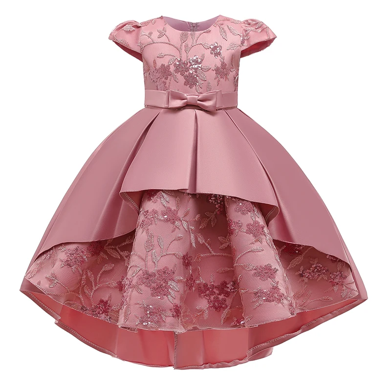 

Girls New Floral Dresses Bow Party Dress For Kids Puff Sleeves Fashion Tutu Gown Children Birthday Wedding Embroidery Costumes