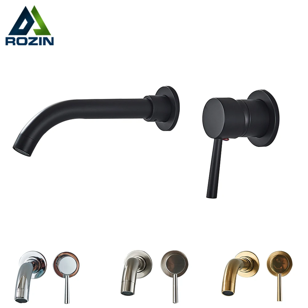 Black Basin Faucet Wall Mounted Gold 360° Rotating Bathroom Sink Faucets Embedded Hot Cold Water Mixer Tap Dual Hole Basin Crane