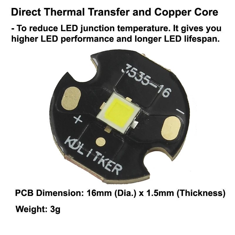 SFS75 3V 12A 2600 Lumens Long Throw SMD 3535 LED on KDLITKER DTP Copper MCPCB Flashlight DIY