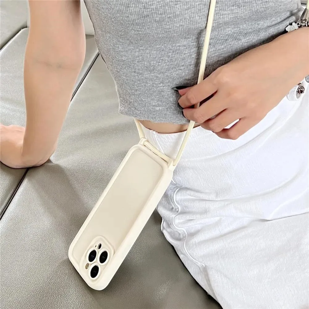 Hanging rope phone case suitable for iPhone 14 ProMax with diagonal cross rope frosted anti fall protective cover