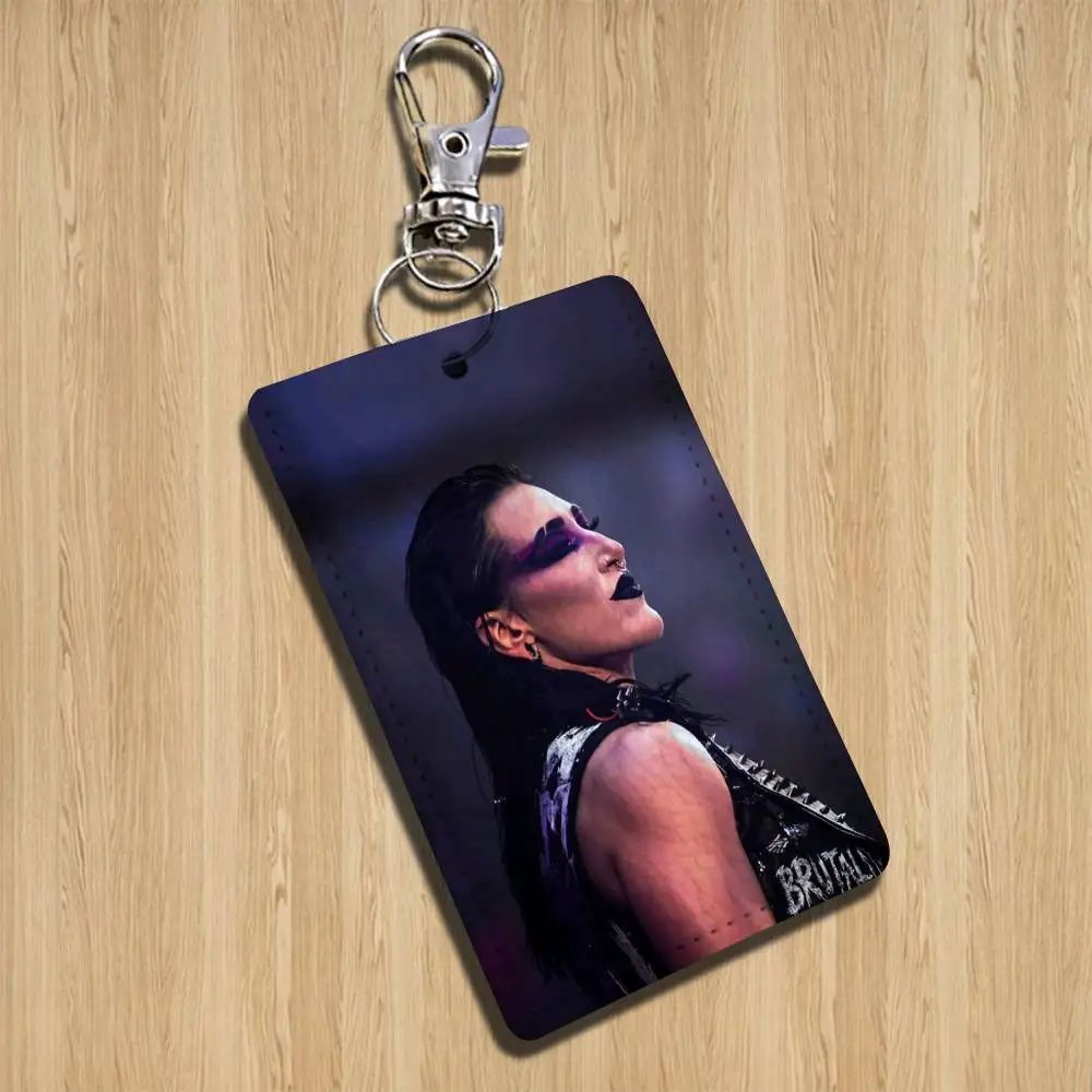 voluptuous R-Rhea Ripley Ace Rectangle ID Card Case Keychain Access Card Bag Key Tag Ring Leather Card Holder Key Ring Access