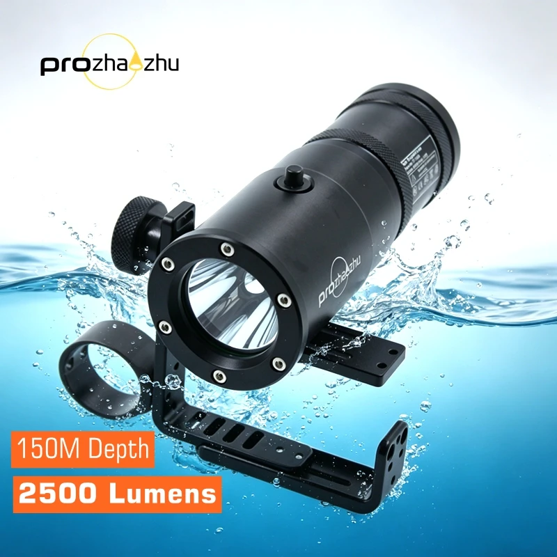 

PROZHAOZHU DL-D09M 2500LM Подводный фонарь для дайвинга, 150 м, IP68, водонепроницаемый, профессиональный, с рукояткой Goodman