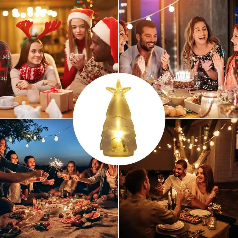 Christmas Night Lights 3D Small Christmas Tree LED Night Lamp Transparent Tree Shape Candle Lamp for Party Table Decoration