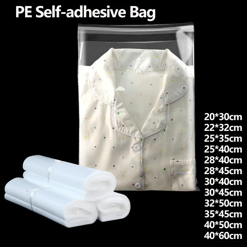 100pcs PE Transparent Self-adhesive Bags For Clothes T-Shirt Packaging Plastic Pouch Clear Waterproof Sealed Bag Wholesale