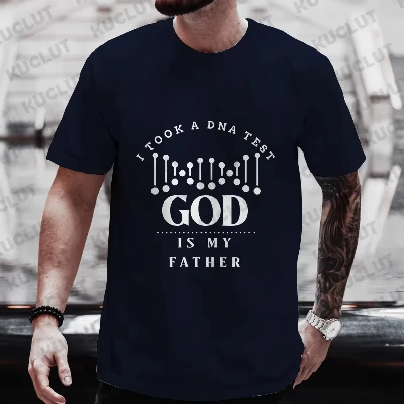 Religious Christian T-Shirt for Men Took A Dna Test and God Is My Father Print Men's Tshirts Christian Cross Jesus Tee Clothes