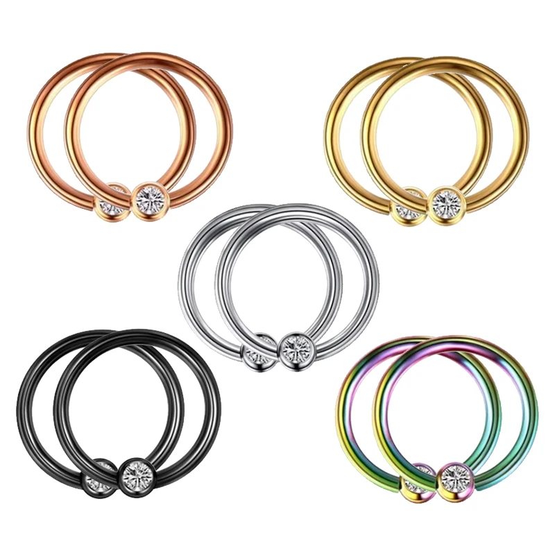 10pcs 16G 8mm 10mm CZ Jeweled Nose Hoop Lip Eyebrow Tongue Helix Tragus Cartilage Septum Piercing Ring Ball Captive Bead Rings