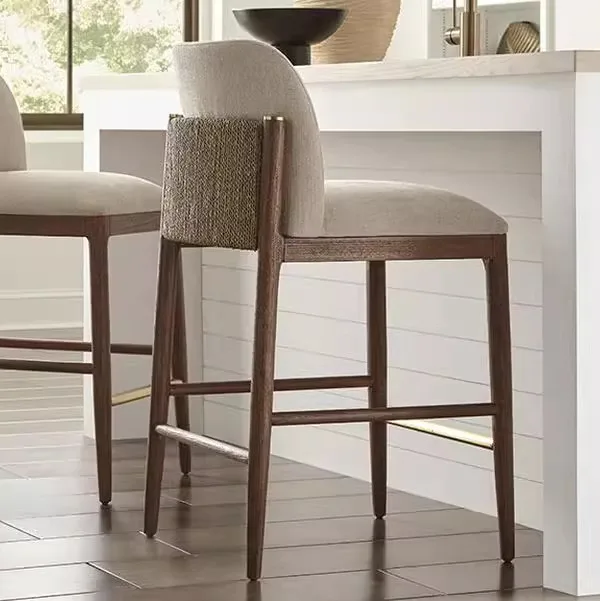 

#！ Nordic Retro Style Bar Stool Minimalist Design Simple Fabric Cushions for Living Room Restaurants Cafes Kitchen Islands E
