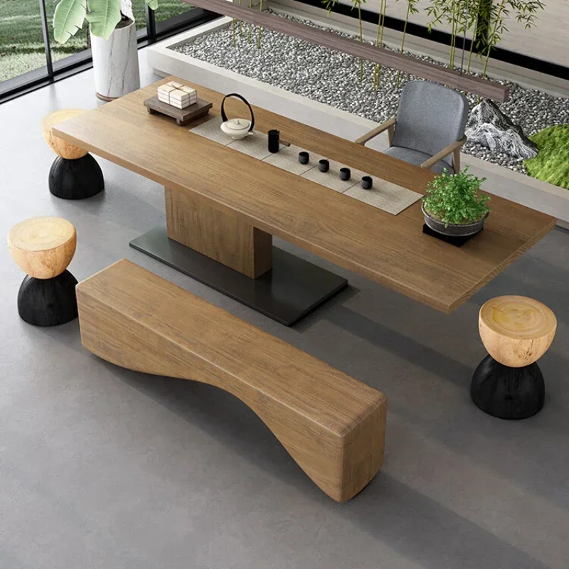Um conjunto completo de mesa de chá moderna e simples em estilo log (cadeiras combinando)
