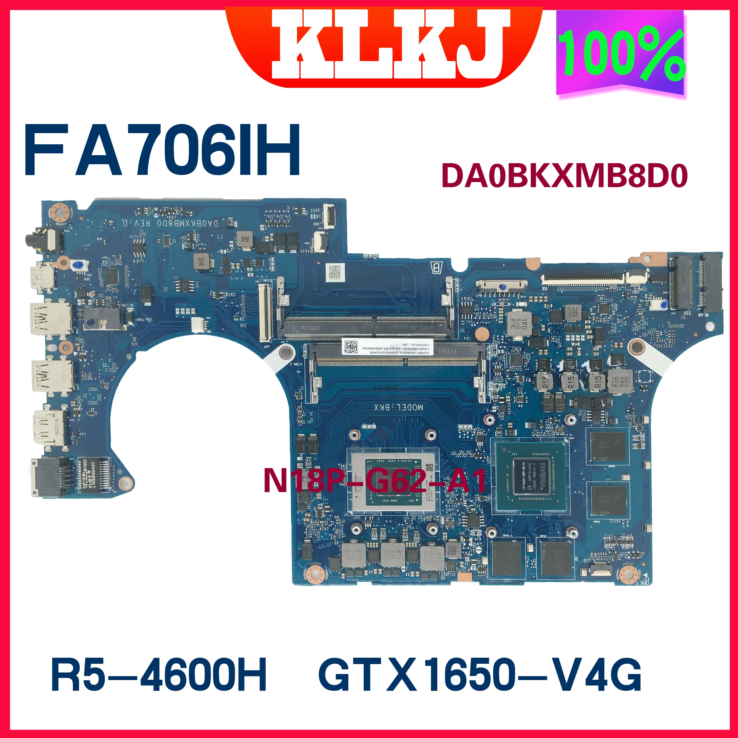 Dinzi FA506IHノートパソコンのマザーボードFA506I FA506II FA506 DA0BKXMB8D0メインボードGTX1650 R5-4600H統合100% のテスト作業