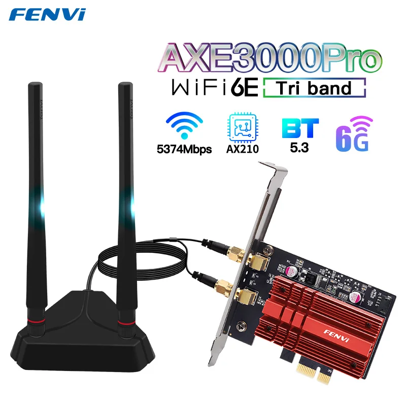 FENVI WiFi 6E 5374M AX210 Tri Band 2.4G/5G/6Ghz 802.11AX For Bluetooth5.3 PCI-E Wireless WiFi Network Adapter WiFi Card Win10/11