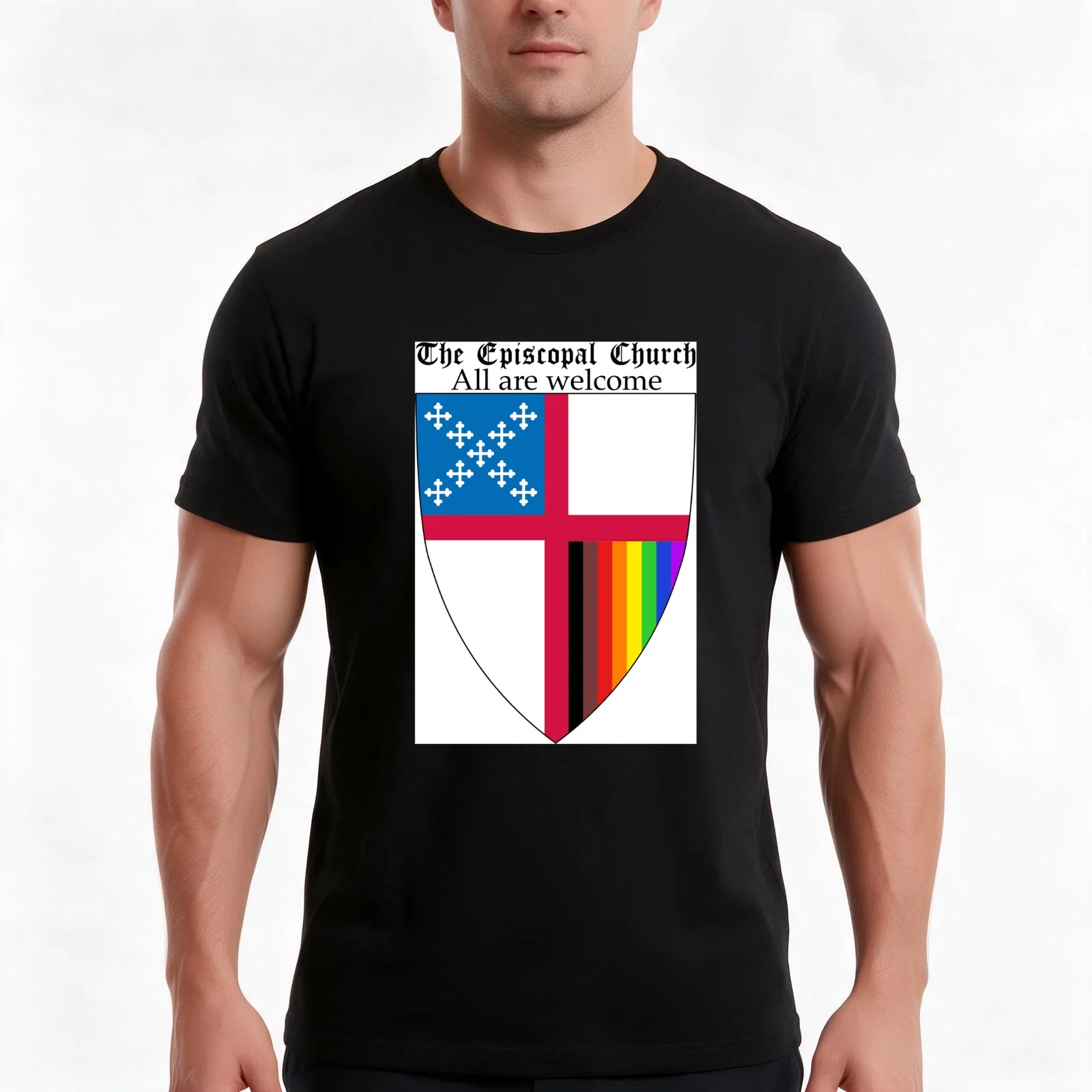 Episcopal Church Shield with 8 Colours Rainbow Pride 1 T-Shirt Summer Casual Cotton Tee Oversized Streetwear Tops 100% Cotton