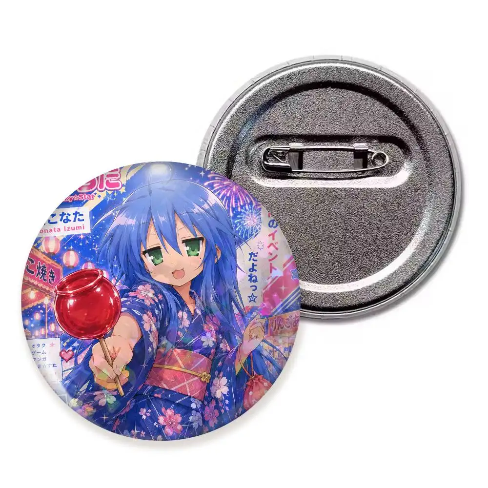 Konata Izumi Cartoon Round Brooches On Backpack Jacket Acrylic Button Pins Collection Gifts