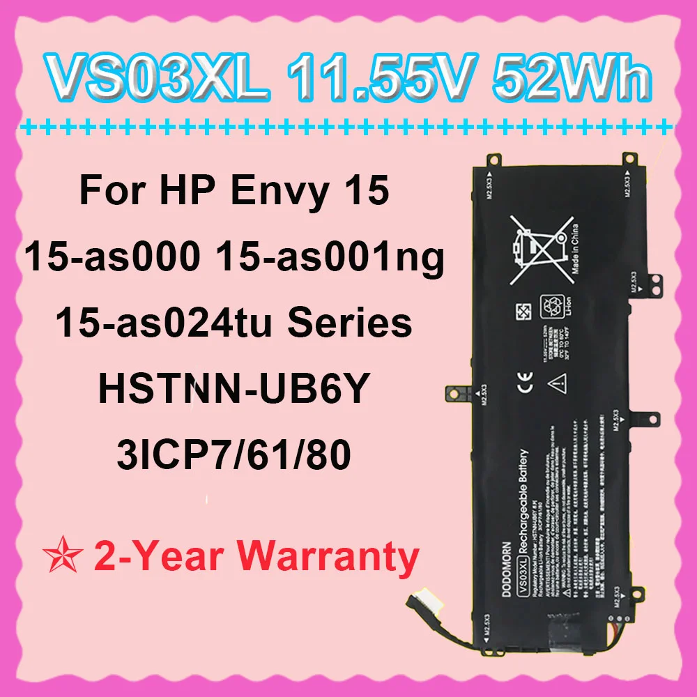 

Rechargeable 11.55V 52Wh VS03XL For HP Envy 15-AS 15-AS014WM 15-AS001NG 15-AS024TU Series Laptop Battery TPN-I125 HSTNN-UB6Y