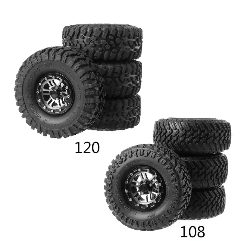 Pneus en caoutchouc et jantes en métal Beadlock pour 1:10 RC Rock inoler car Axial SCX10 108 TRX-4 S289 4 pièces 120mm/1.9mm 90046 pouces