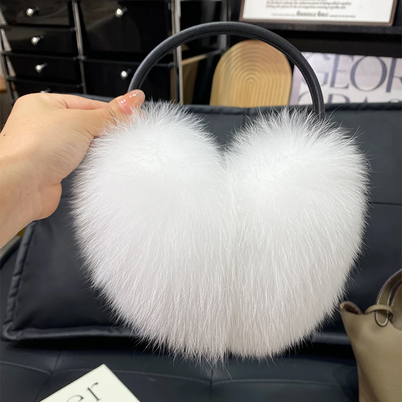 2027 New Winter Natural Real Fox Fur Earmuffs Plush Warm Decorate Women Cute Solid Ear Warmer Headphones Neck Warm Bib Scarf