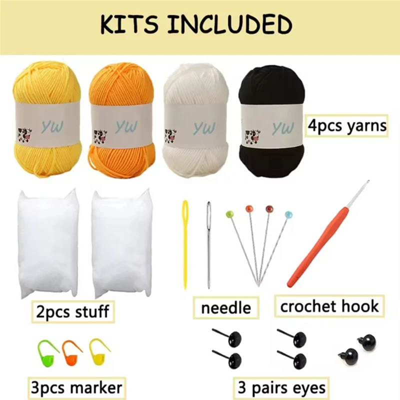 Kit de agujas de hilo de ganchillo para tejer a mano, juego de Material de herramientas para tejer, colgantes de animales de peluche para principiantes, abeja, pollito y conejo