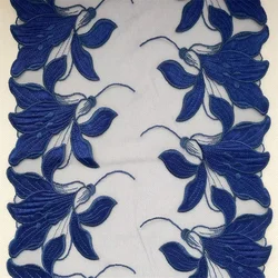 2Yards 26cm Wide Transparent Gazue Blue Flower Embroidery European Style Lace Trim For Garments Wedding Decoration Bra Underwear