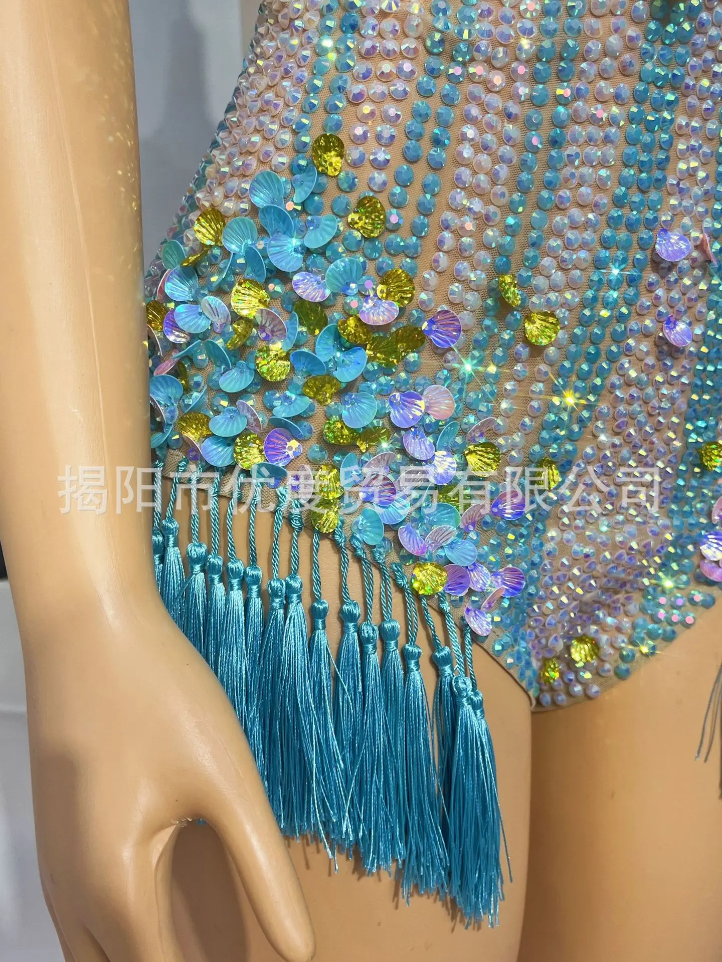 الصناعة الثقيلة حجر الراين مهدب بذلة الإناث المغني حفلة ليلة مرحلة الأداء الملابس نانينغ عالية شوكة فساتين السهرة