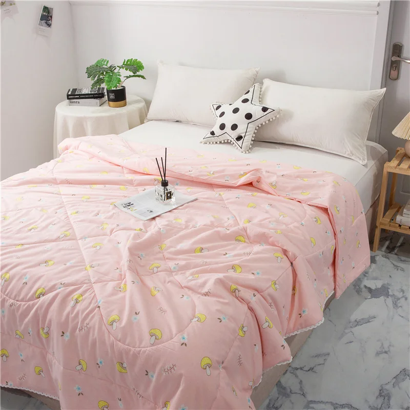 Cartoon Mushroom Comforter for Girl Teen Room Decor, Botanical Floral Quilt,1 Piece Soft Comfortable Air-Conditioning Thin Duvet