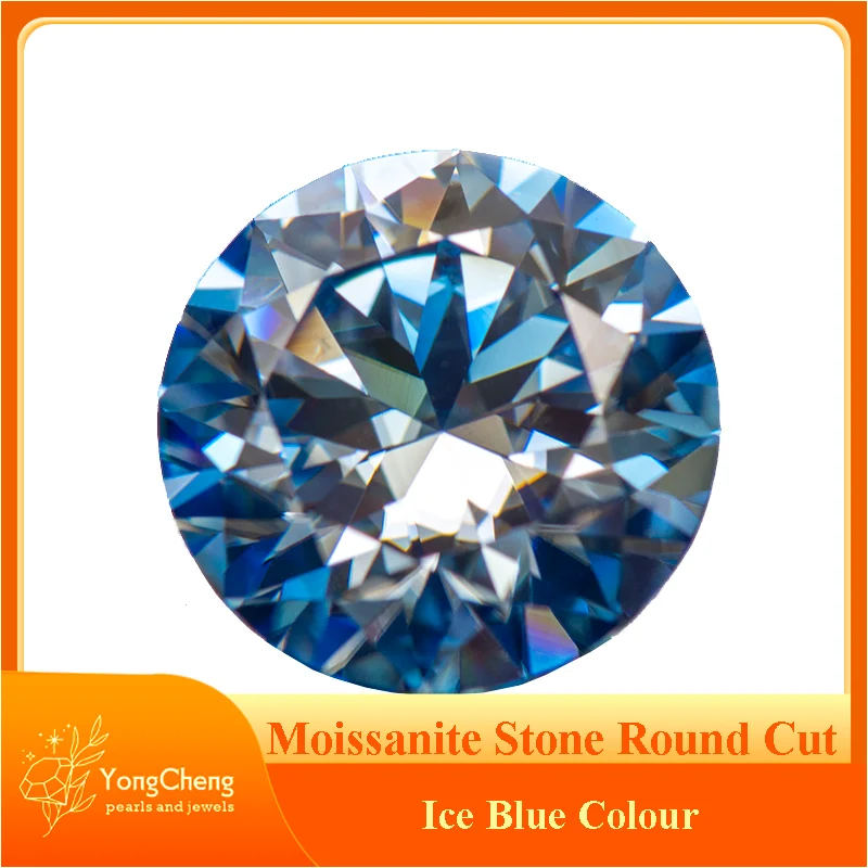 

Moissanite Stone Gemstone Round Cut Ice Blue Colour Lab Created Diamond Advanced Jewelry Making Materials with GRA Certificate