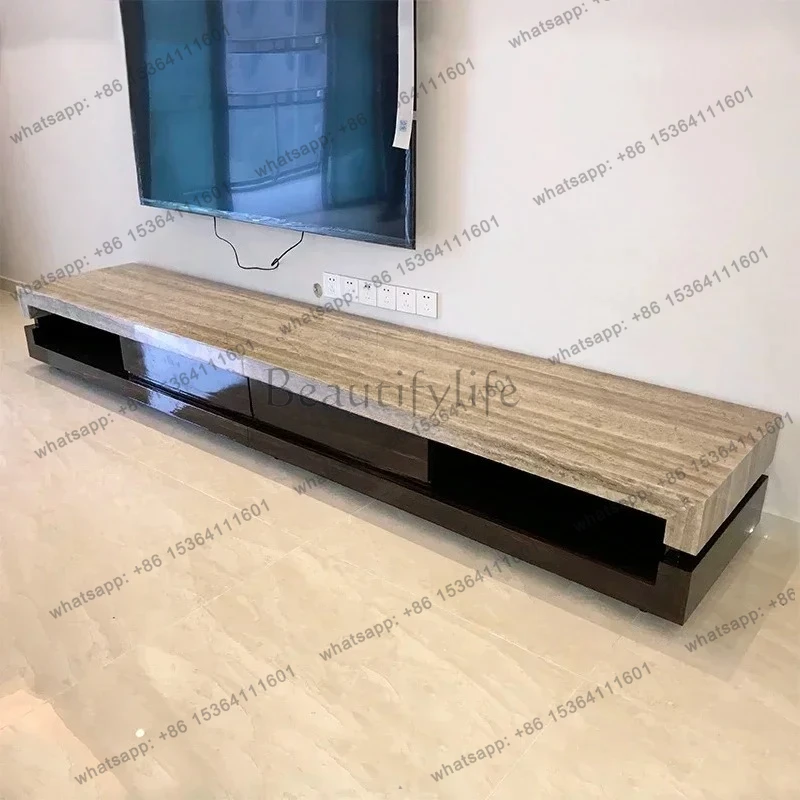 

Natural white gray travertine coffee table TV cabinet can be combined