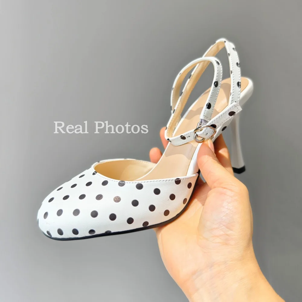 Polka Dot Leather Ankle Strap High Heel Pumps for Weddings