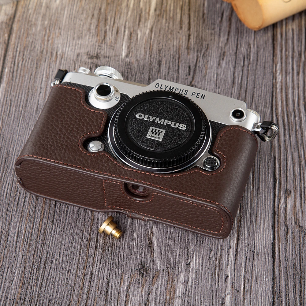 Pokrowiec F do etui OLYMPUS PEN-F Etui ochronne Skórzana torba na aparat Półetui z prawdziwej skóry Akcesoria fotograficzne