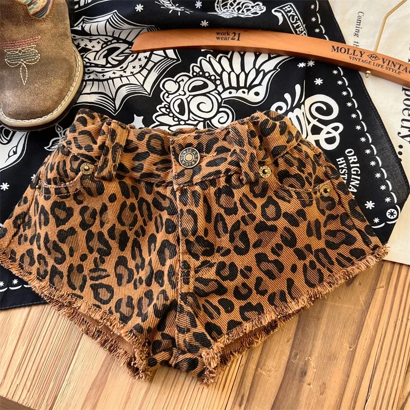 Kids Shorts Girls Summer Fashion Shorts Japanese Children Clothing Vintage Spicy Girl Shorts Leopard Print Hot Pant 2024