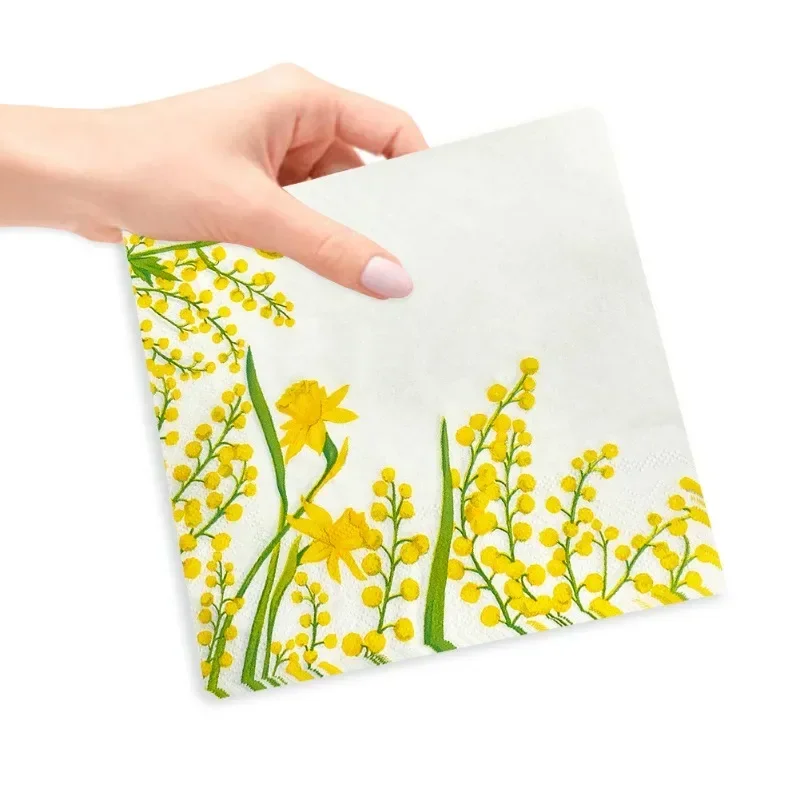 

10/20pcs 33cm 2Ply Flower Style Colourful Printed Paper Napkin Yellow Flower Disposable Paper Placemat Butterfly Bone Bart Paper