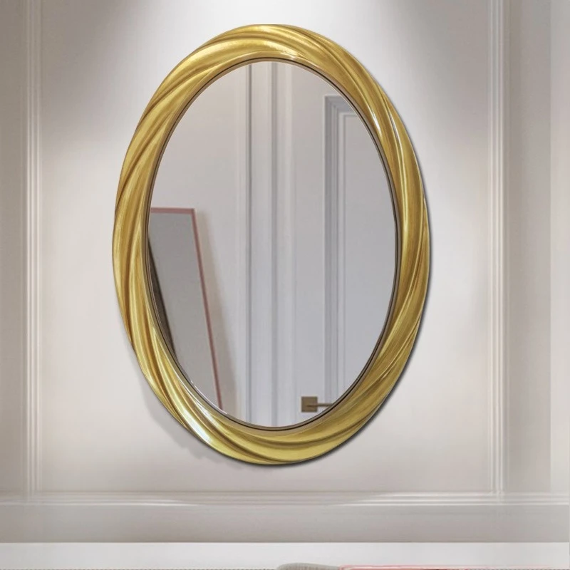 

European French retro bathroom mirror, light luxury bathroom wall-mounted mirror, entrance fireplace arched carved decorative