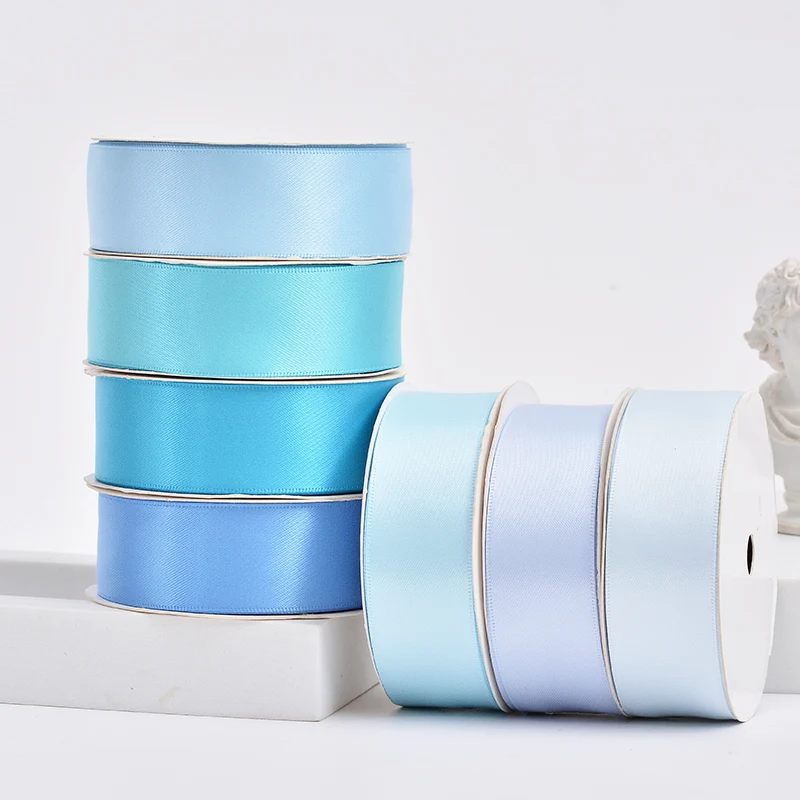 YAMA 100% Polyester Single Face Satin Ribbons 25 28 32 38mm100Yards  Light  Blue for Handmade Rose Flowers  Decoration Wedding