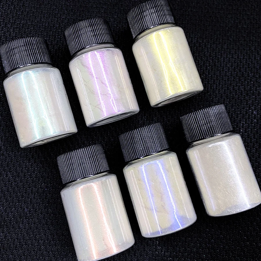 6 Potten Zeemeermin Chroom Nagel Poeder Aurora Iriserende Poeder Pigment-Wit Eenhoorn Chroom Stof Opaal Parel Mica Poeder 10G/Pot