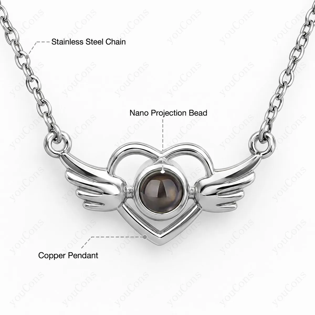 100 Languages I Love You Projection Necklace Heart Wings Pendant With Multi Color Rose Gift Box Valentine's For Women Jewelry