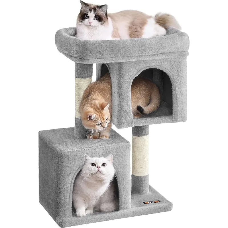 

29.1-Inch Cat Tower, Condo for Medium Cats up to 11 lb, 2 Cat Caves, Scratching Post, Light Gray