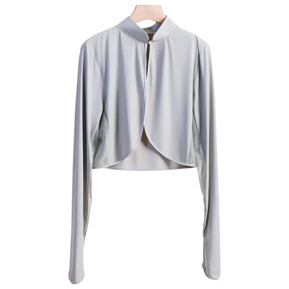 

Solid Color Sunscreen Shawl Long Sleeve Ice Silk Sun Protection Clothing Sun Protection Breathable Long Sleeve Crop Top