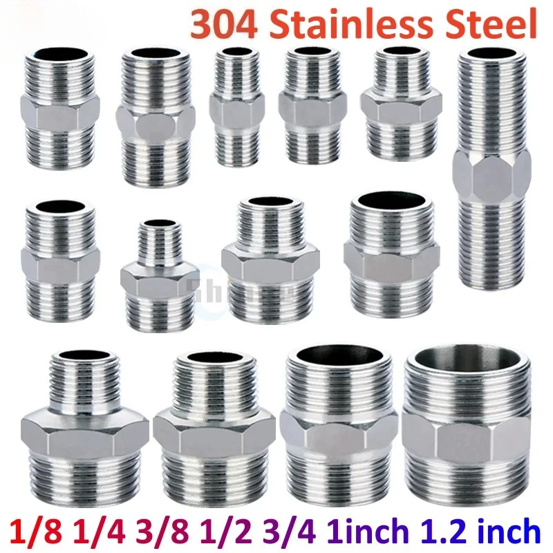 1/8 1/4 3/8 1/2 3/4 1' Male Thread Hex Nipple Union 304 Stainless Pipe Fitting Connector Coupler Water Oil Air Thread Adapter