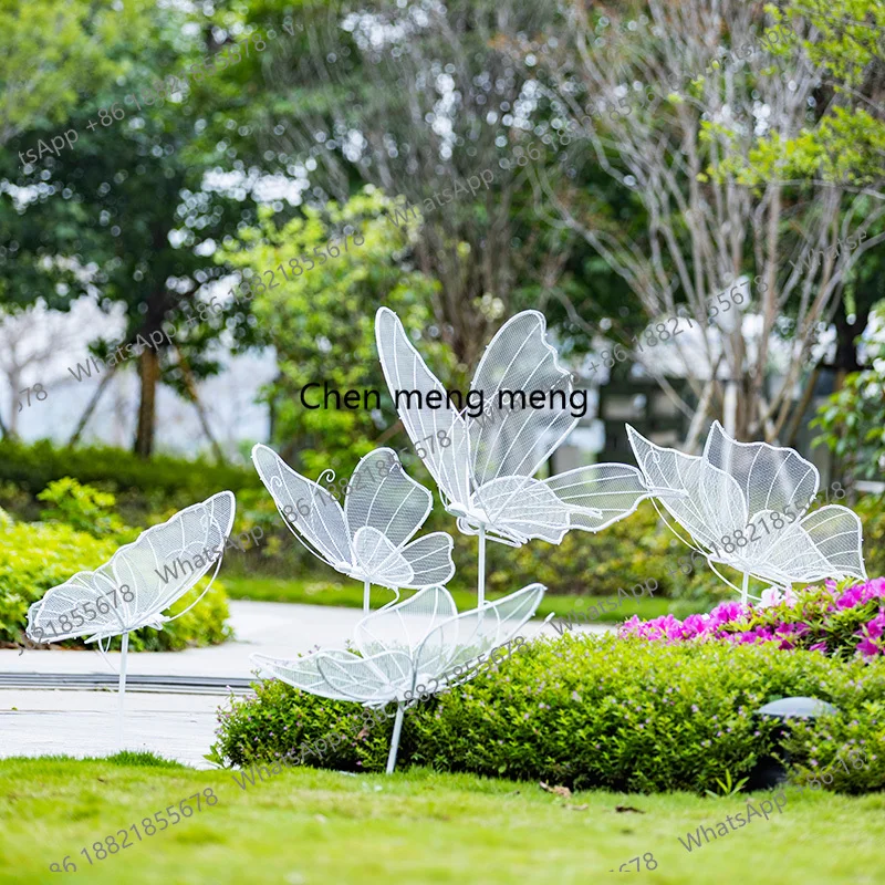 z183 Outdoor stainless steel wrought iron hollow butterfly sculpture park forest community lawn luminous