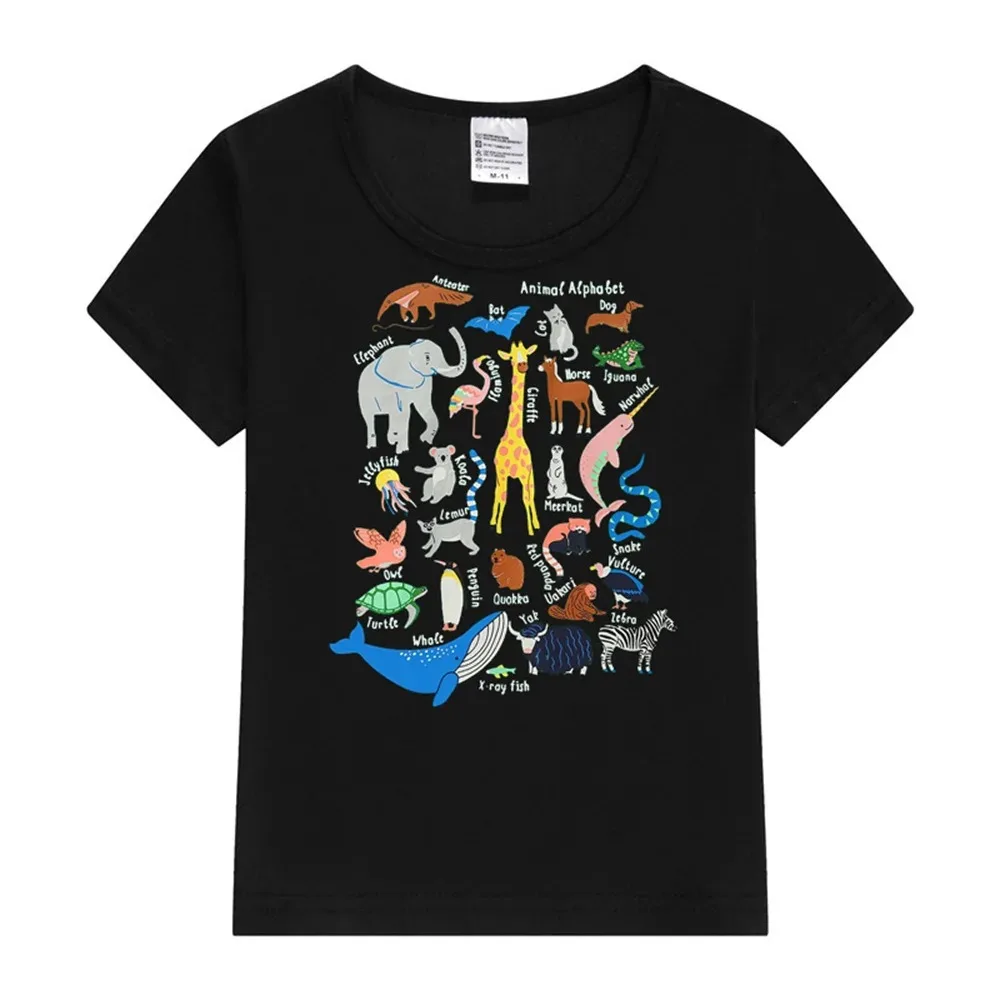 2024 Children's T-shirt baby boy shirt cartoon animal collection printed cotton top casual children's top ages 2-16