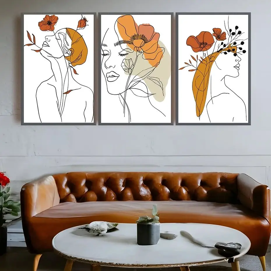 Minimalist Line Art Flower Female Figure Wall Art Canvas Painting Prints Home Wall Decor Bedroom Living Room Office Modern Ar
