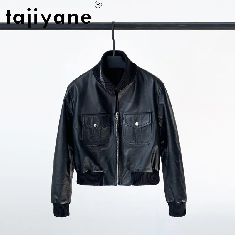 TAJIYANE Real Leather Jacket Woman Short Leather Baseball Coat Chic Sheepskin Motorcycle Jackets for Woman Clothing New Дубленка