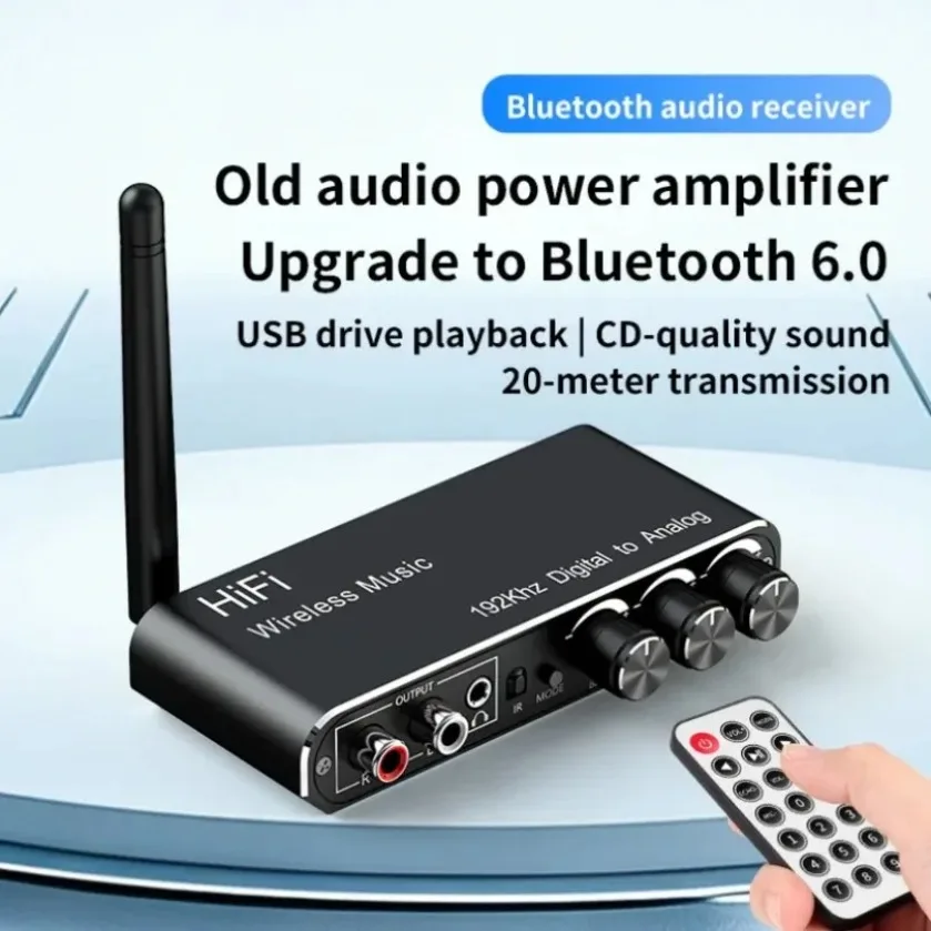 HiFi 192KHz Digital DAC Converter Bluetooth 6.0 Wireless Audio Receiver Optical Coaxial Input to RCA Jack For TV Audio System