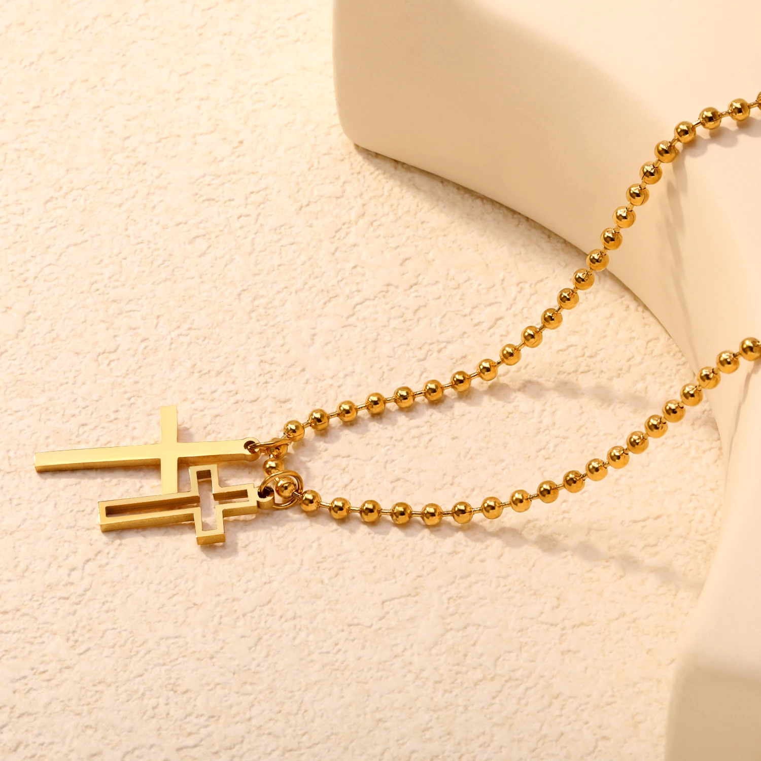 Neo-Gothic Cross Pendant Beaded Necklace Stainless Steel Jewelry Men and Women Trendy Hip-Hop Street Jewelry for Guys