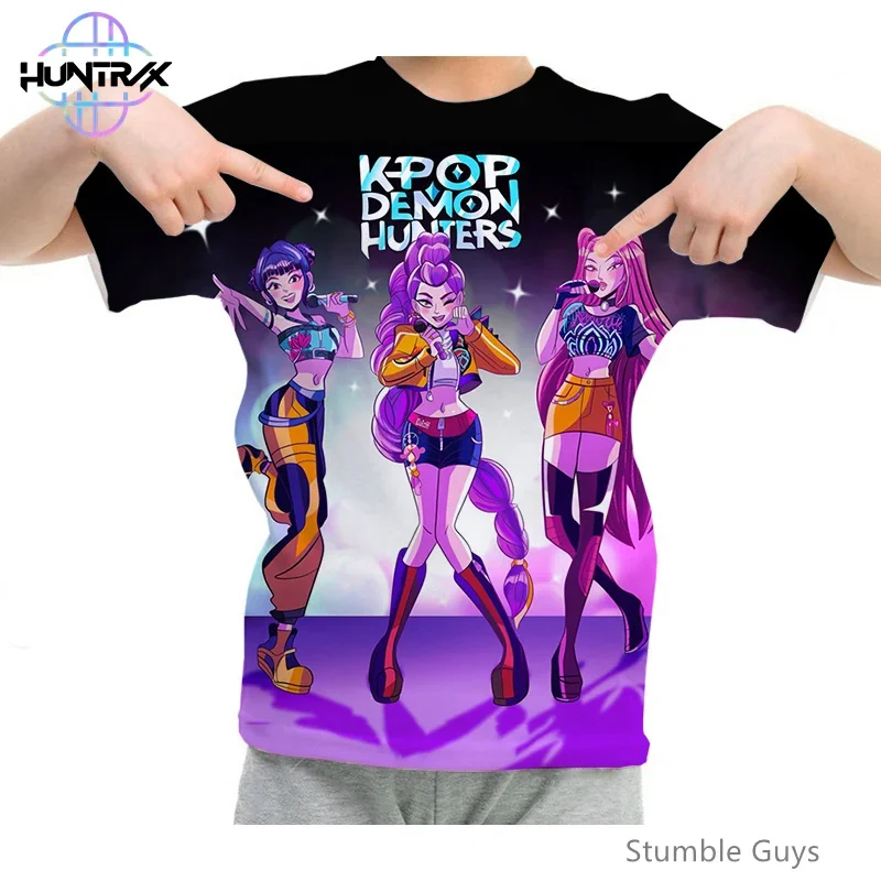 

Casual Fashion Kpop Demon Hunters Kids Summer 3D Cartton Short Sleeve Boys Girls T-Shirt Anime Clothes