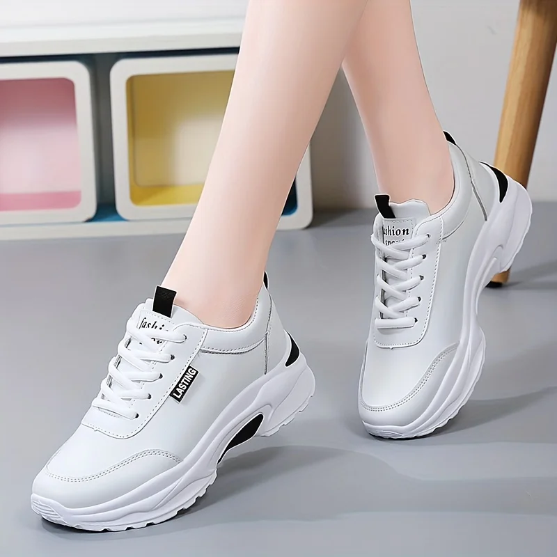 Trendy Sports Shoes, Comfortable Non Slip Walking Shoes, Faux Leather Outdoor Sneakers