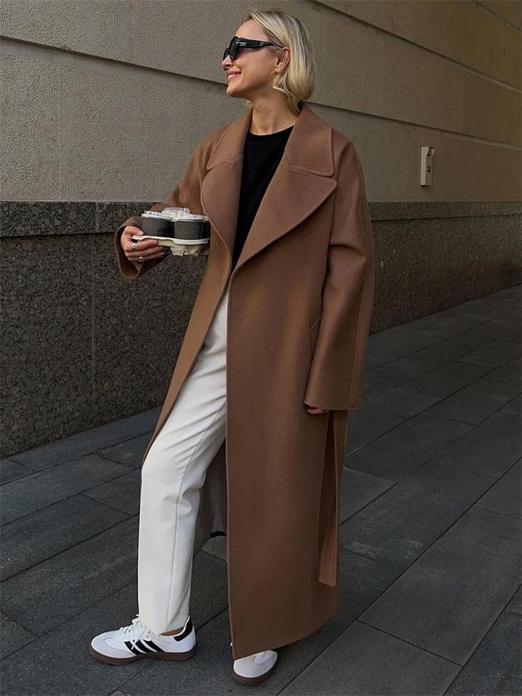 

Tossy Winter Lapel Ladies Overcoat Coat Fashion Loose Elegant Pocket Patchwork Slim Long Sleeve High Street Female Outwear 2023