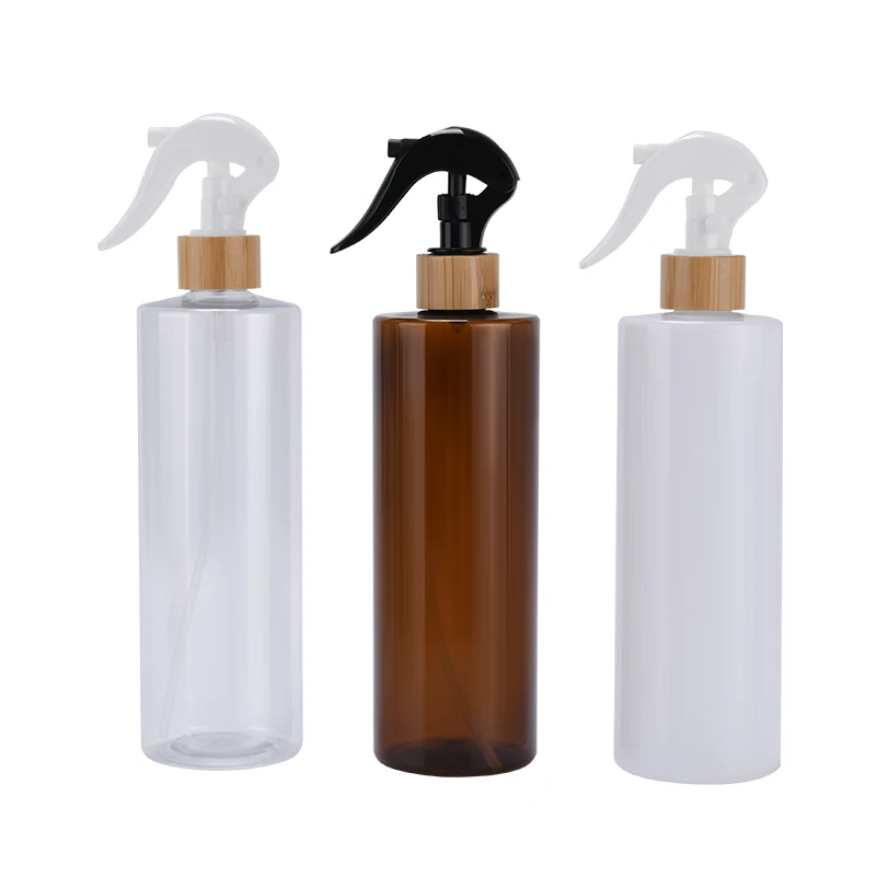 30ml 60ml 100ml 250ml 300ml 500ml black white clear amber Trigger Spray Bottle straw bottle with bamboo trigger pump spray cap