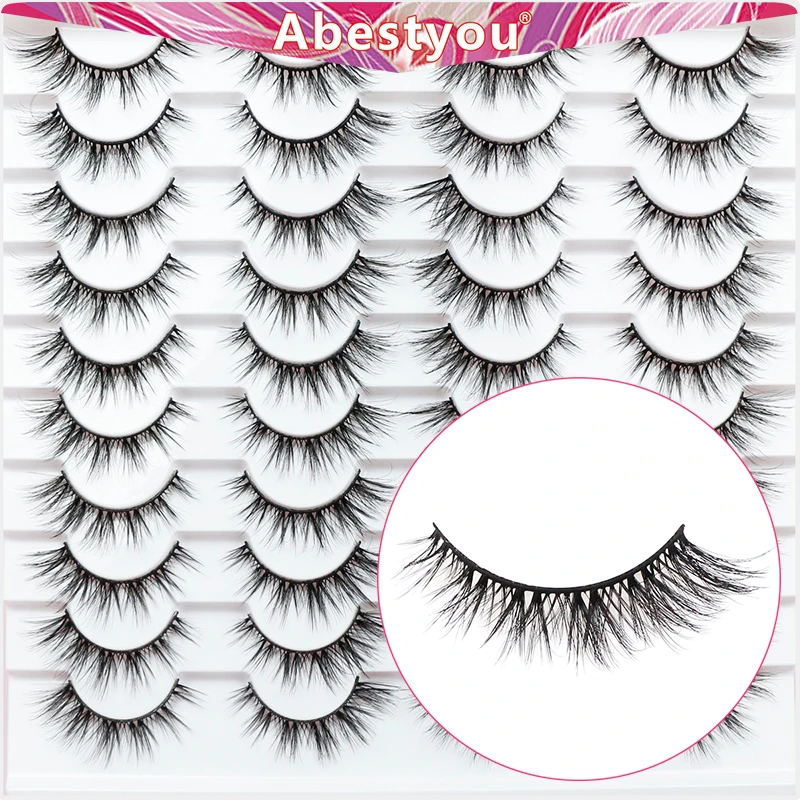 Abestyou Micro 5 aimants naturel Long 3d 3 paires faux cils magnétiques en vison avec Eyeliner pince à épiler support de cils Kits de maquillage